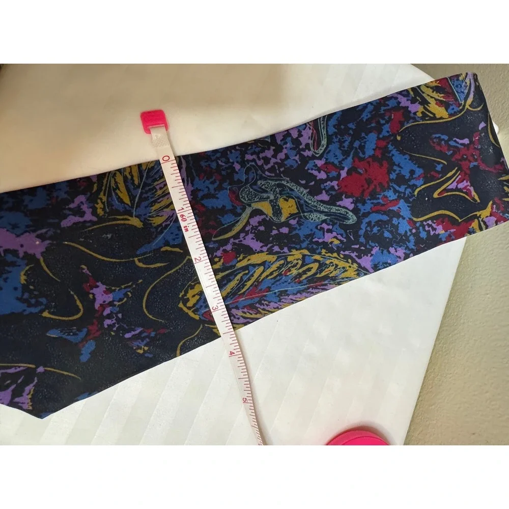 Oscar de la Renta Studio Mens Silk Tie Abstract Floral Leaf Navy Purple Gold USA
